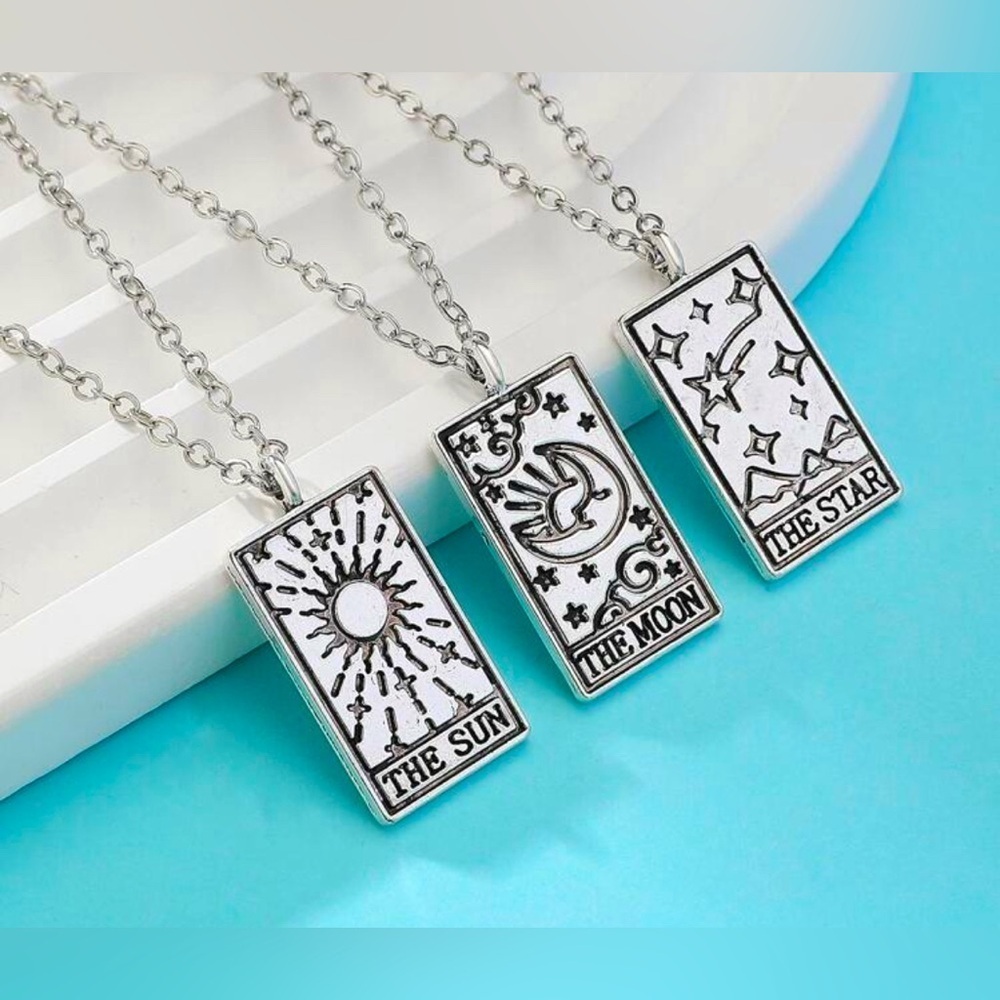 $29 or 3 For $35 Silver Tone Bohemian Tarot Card Sun Moon Star Layered Necklace